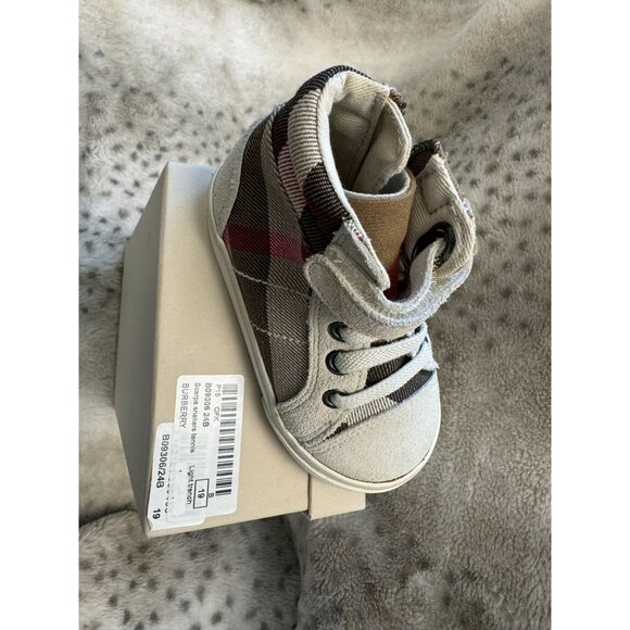 Burberry Scarpa Tennis Sneakers - Toddler Size 19 Light Trench Plaid Canvas - Picture 5 of 10